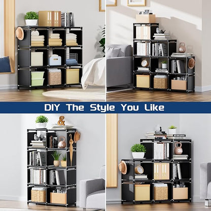 Mavivegue Book Shelf, 9 Cube Storage Organizer, DIY Bookcase, Metal Cube Bookshelf, Tall Book case for Bedroom, Living Room,Office, Closet Storage Organizer, Black Cubicle Storage Rack