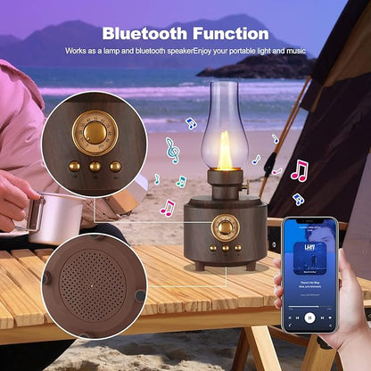 Vintage Table Lamp Retro Bluetooth Speaker Rechargeable Portable Night Light Flameless LED Oil Lamp Bedside Desk Lamp for Bedroom, Cafe, Bar, Desk Decor, Outdoor Camping Birthday Gifts