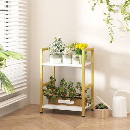 Small Bookshelf for Small Space, 2 Tier Bookcase Narrow Book Case Storage Organizer Book Shelf for Living Room, Bedroom and Office, Easy Assembly(2 Tier,Gold)