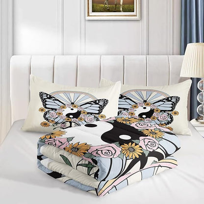 CVHOUSE Butterfly Bedding Set,Butterfly Comforter Queen,Butterfly Comforter Set for Girls Kids Teens,Butterflies Quilt Set with 1 Comforter and 2 Pillow Cases- 3 Piece