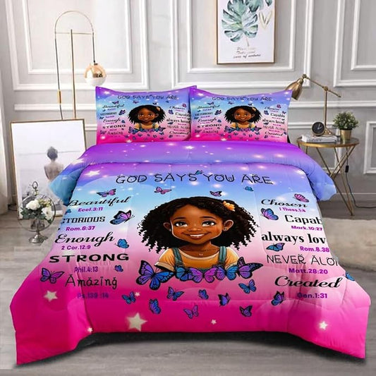 Black Girl Comforter Set Queen for Kids Teens,God Says You are Comforter Set for Black Women,Black Girl Magic Bedding Set,African American Girl Bed Bedroom Set