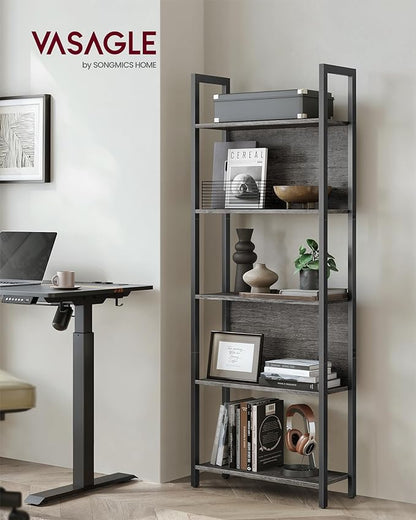 VASAGLE 5-Tier Bookshelf, Book Shelf, Industrial Bookcase, with Steel Frame, for Living Room, Home Office, Bedroom, 9.4 x 24.4 x 65 Inches, Charcoal Gray and Black ULLS025B04