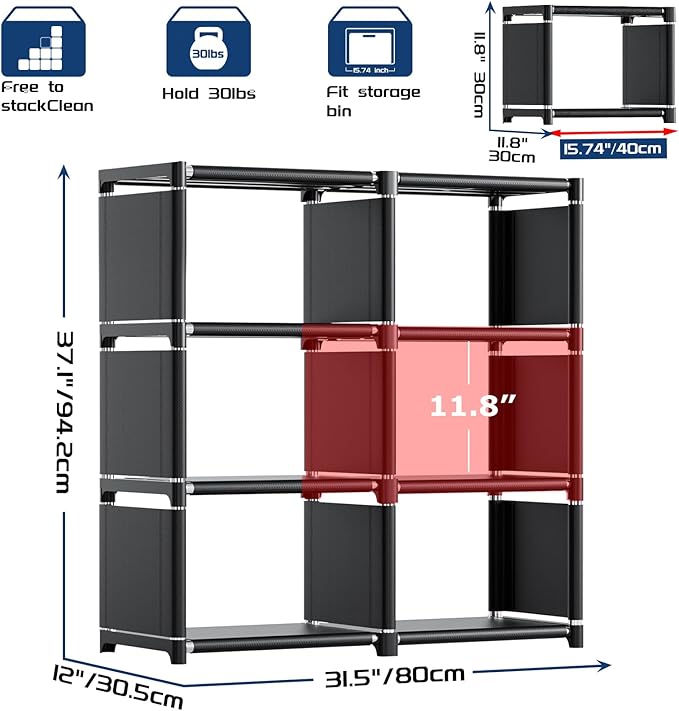 Mavivegue Book Shelf, 6 Cube Storage Organizer, DIY Bookcase, Metal Cube Bookshelf,Tall Book case for Bedroom, Living Room,Office,Closet Storage Organizer, Black Cubicle Storage Rack