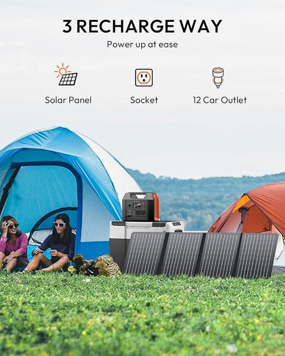 Apowking Portable Power Station 300W Rated(600W Peak), 256Wh LiFePO4 Battery, Solar Powered Power Bank with 2 AC Outlet 110V Pure Sine Wave, Solar Generator for Home Outdoor Camping Emergency