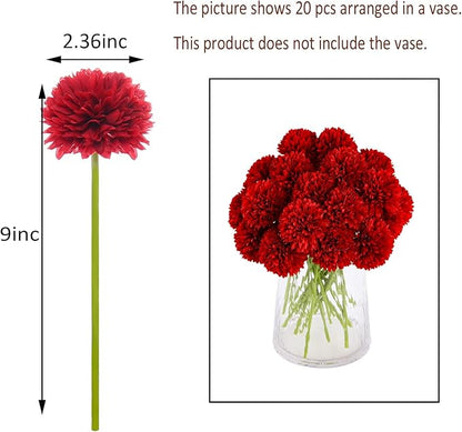 Kimura's Cabin 20pcs Fake Mums Flowers Artificial Silk Chrysanthemum Hydrangeas Ball for Wedding Arrangements Home Kitchen Party Table Centerpieces DIY Bouquets (Red)