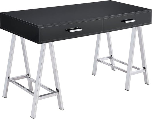 Acme Coleen 2-Drawer Metal Home Office Desk in Black and Chrome