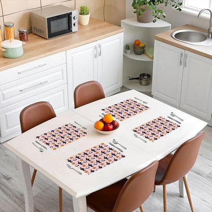 Feelyou Happy Halloween Placemats Set of 4 Cute Ghost Cat Table Mats Pink Orange Green Place Mat for Kitchen Dining Table Party Decor Indoor Outdoor 18"x12" Non-Slip Easy to Clean Pumpkin Lantern Bats