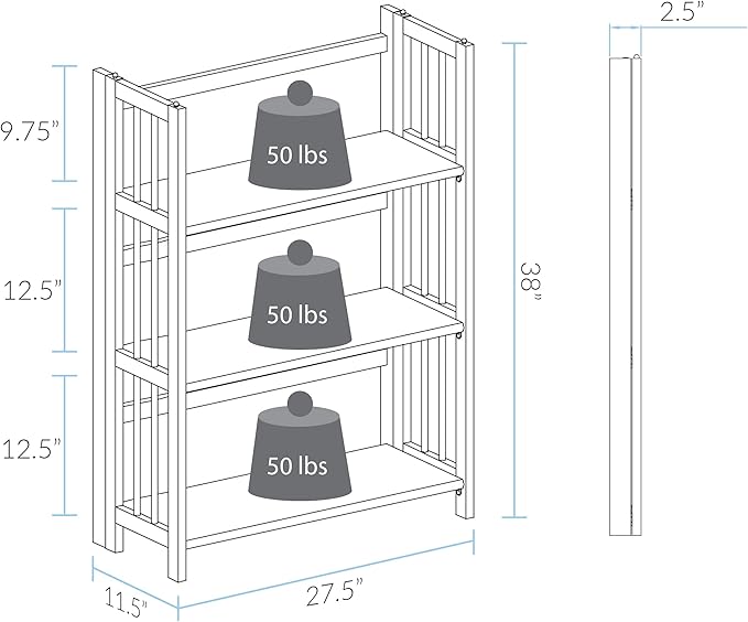 Casual Home 3-Shelf Folding Stackable Bookcase (27.5" Wide)-Walnut