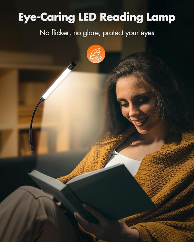 JHD LED Desk Lamp with Clamp - Adjustable 3 Modes, 10 Brightness Levels, USB Eye Caring Flexible Gooseneck Desk Light, Perfect for Home Office, Dorm Room, Bed Headboard,Nail, Clip On Light, Black