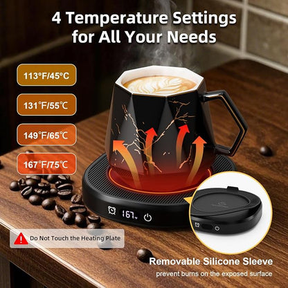 Coffee Mug Warmer Set Electric Heated Beverage Tea Cup Warmer for Desk | Awesome Mug Warmer Set Coffee Accessories, 4 Temperature Control, 8 Hours Auto Shut Off, Office Men Christmas Birthday Gift