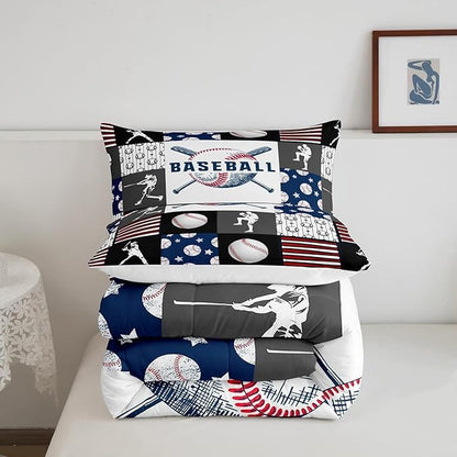 Teen Boy Sports Baseball Queen Bedding Set,Kids Baseball Athlete Comforter Set,Grunge Hippie Tie Dye Ball Bed Comforter Sets Room Decor Patchwork Pattern 2 Pillow Cases（Red Blue Black White Grey）