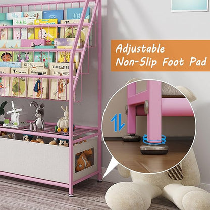 Kids Book Shelf with Storage 32inch, 5 Tier Freestanding Pink Bookshelf, Large Modern Minimalist Book Case With Toy Storage Organizer For Bedroom Study Room Playrooms Children Room KDSJ2305-Pink