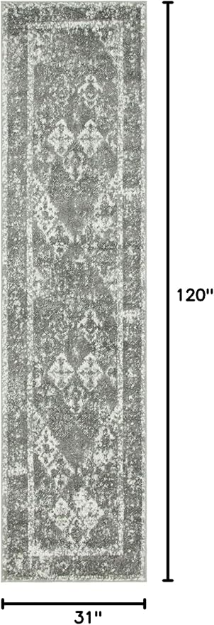 Unique Loom Rosso Collection Vintage, Traditional, Bohemian, Geometric, Distressed, Southwestern Area Rug (2' 7 x 10' 0 Runner, Gray/Ivory)