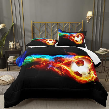 Bodhi Teen Bedding Set Twin,Soccer Comforter Set for Boys,Fire Sports Comforter Set Twin Size,Boys Football Comforter Set with Matching Pillowcases,Boys Bedding Set Twin