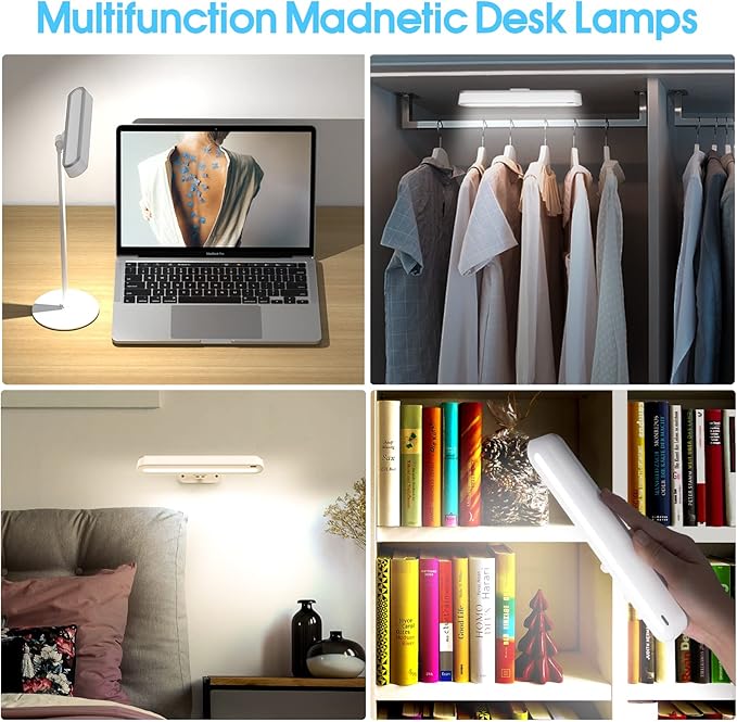 Desk Lamp, Full Dimmable LED, Magnetic, Rechargeable, Eye Caring, 180° Adjustable, USB Charging, LAMP for Home Office, Study Dorm School Students College Gift