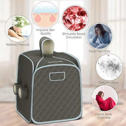 COSTWAY Portable Steam Sauna, Remote Control, 3L Steamer, Foldable Sauna Spa with 9 Temperature and 90 Mins Timer, Atomization, Personal Sauna Hat Tent for Detox Relaxation (Grey)