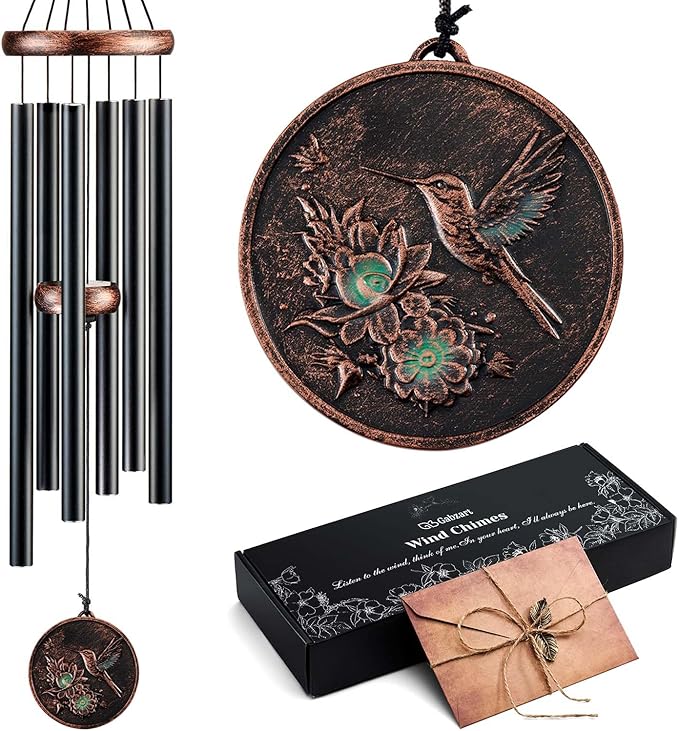 Wind Chimes for Outside, Hummingbird Deep Tone Vintage Wind Chime Outdoor Clearance, Sympathy/Memorial/Festivals/Birthday Gift for Mom Dad Grandma, Home Garden Patio Decor (32" Hummingbird)