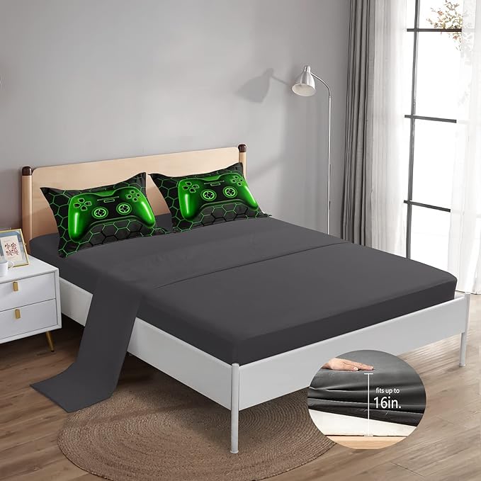 5 Pieces Bed in A Bag Gamer Bedding Set for Boys Kids Adult Gaming Comforters Set,Boys Bed in A Bag Set Twin Size Comforter with Fitted Sheet Flat Sheet Pillowcase pillowsham,DJTH5026Twin