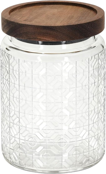 1Pc 24oz Window Style Vintage Glass Candy Jar with Solid Wood Lid, Kitchen Storage Canister for Sugar, Coffee, Tea, Cookies, Bath Salt - Decorative Mason Jar (1, Clear, 24oz)