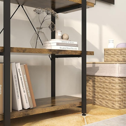 Panana 5 Tier Industrial Rustic Wooden Bookshelves, Vintage Open Wood and Metal Farmhouse Bookshelf Heavy Duty Storage Shelving Unit Rack (Brown)