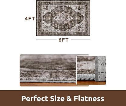 AMOAMI-4X6 Area Rugs for Living Room -Soft Vintage Bedroom Rugs-Non Slip Washable Rug-Throw for Living Room Bedroom Bedside Dining Room Office Brick/Brown