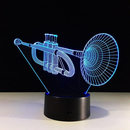 Trumpet Shape 3D Optical Illusion Lamp 7 Colors Change Timing Remote Control and Touch Button LED Table Desk Lamp for Home Bedroom Decoration