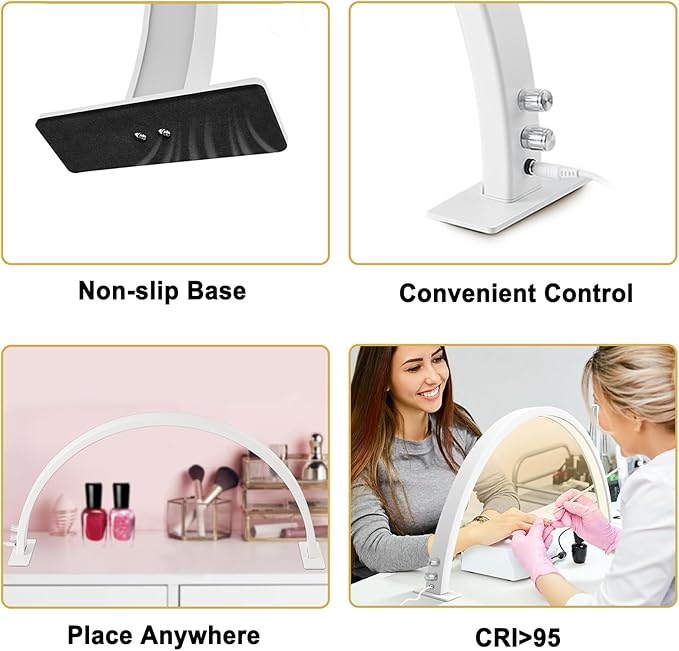 Half Moon Lamp for Naiil Desk 3000-6000k 50w LED Lash Lamp for Lash Extension Led Light for Nails tech, Stepless Dimming 3 Color Led Light for Nails Tech