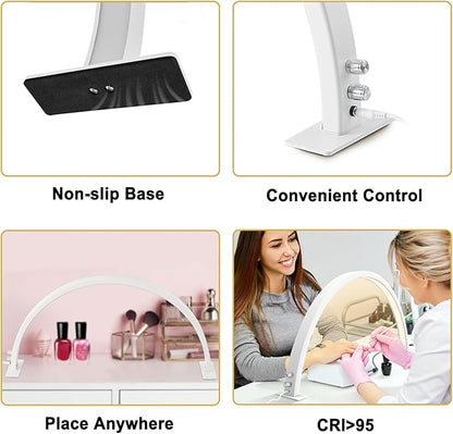 Half Moon Lamp for Naiil Desk 3000-6000k 50w LED Lash Lamp for Lash Extension Led Light for Nails tech, Stepless Dimming 3 Color Led Light for Nails Tech