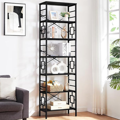 HOMISSUE Bookcase,7-Tier Tall Bookshelf Metal Bookcase and Bookshelves, Free Standing Storage Modern Bookshelf for Home Office Living Room and Bedroom，Black