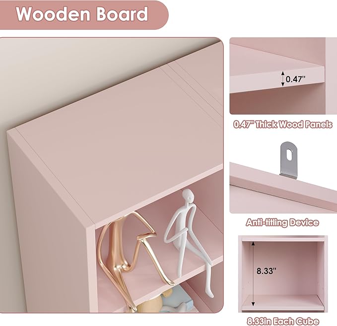 FOTOSOK 8-Tier Media Tower Rack, 11.6 X 9.3 X 70.9 Inches CD DVD Slim Storage Cabinet with Adjustable Shelves, Tall Narrow Bookcase Display Bookshelf for Home Office, Pink