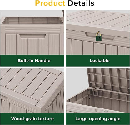 45 Gallon Patio Storage Box - Waterproof Deck Box for Outdoor Toys, Space-Saving Resin Chest with Lock for Cushions & Pool Gear, UV-Resistant, Ash Grey