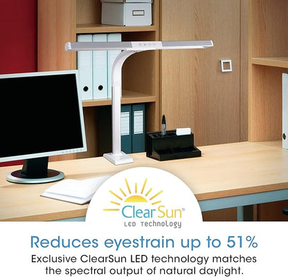 OttLite Perform LED Clamp Lamp for Desks with ClearSun LED Technology - Extra Wide Overhead Lighting with 3 Color Temperatures - Sturdy Clamp Mounts to Tables for Home, Office, Dorms & Workbench