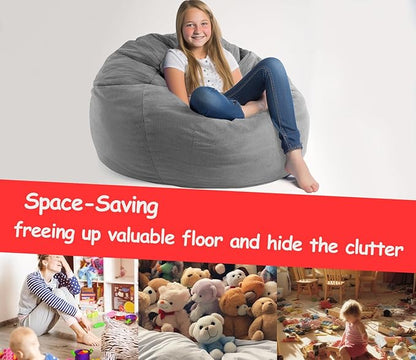 Stuffed Animal Storage Bean Bag Chair Corduroy Toy Cover Organize Plush Toys and Textiles Perfect Ultra Soft Sack Bean Bag for Kids and Teens (No Filler) Gray