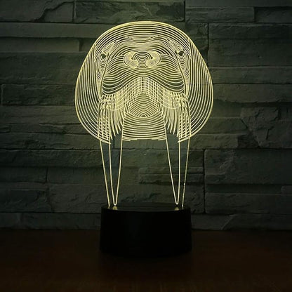 Animal Walrus Shape 3D Optical Illusion Lamp 7 Colors Change Timing Remote Control and Touch Button LED Night Light Gifts Toys