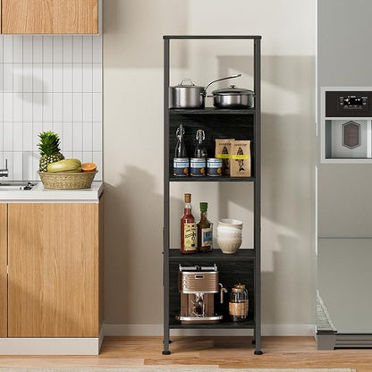 Furologee 5 Tier Tall Bookshelf with Back, Industrial Narrow Bookcase, Display Standing Shelf Units, Metal and Wood Storage Corner Shelves Organizer for Bedroom, Living Room, Entryway, Kitchen, Black