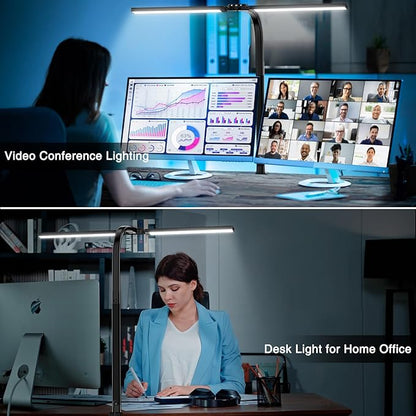Yarrashop Desk Light for Office Home Computer Video Conference Light Zoom Meeting, 24W Ultra Bright Auto Dimming Architect Eye-Caring Desk Lamp with Clamp for Remote Work,Task, Study, Drafting