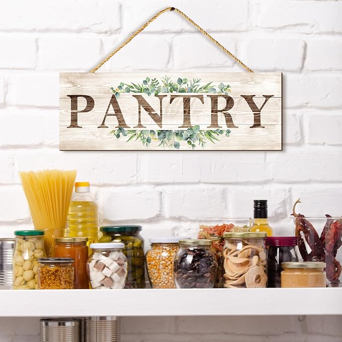Wooden Sign Wall Decor 4 Piece, Rustic Wall Art, Farmhouse Wall Hanging Plaques for Bathroom Kitchen Laundry Pantry (4.7x13.7 inches)