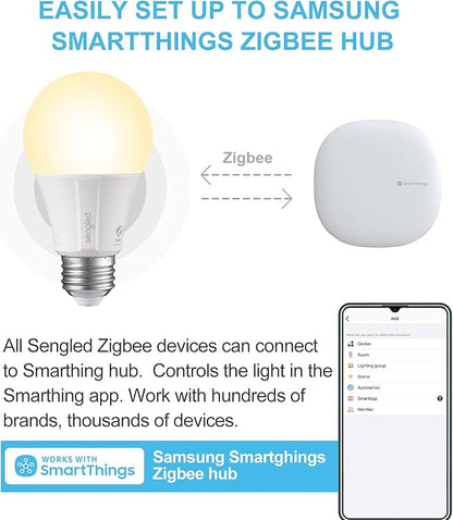 Sengled Zigbee Smart Light Bulbs, Smart Hub Required, Works with SmartThings and Echo with Built-in Hub, Voice Control with Alexa and Google Home, Soft White 60W Eqv. A19 Alexa Light Bulb, 6 Pack