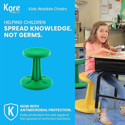 Kore Kids Preschool Wobble Chair - Flexible Seating Stool for Classroom, Preschool, Kindergarten & Elementary School - Age 4-5 yrs, Green (12in)