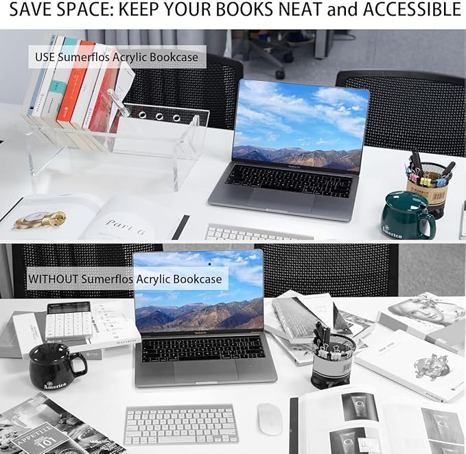 Sumerflos Acrylic Desktop Bookcase, Book Storage Organizer Bookshelves, Clear Mordern Tabletop Storage Rack for Office Home Shelf Display for Cd/Magazine/Book - Clear
