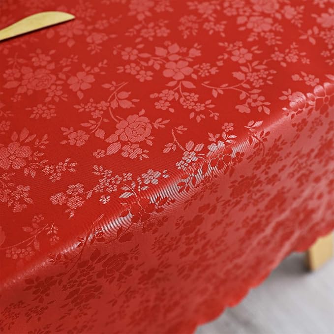 Smiry Rectangle Waterproof Heavy Duty Vinyl Tablecloths, 60 x 84 Inch | Wipeable Washable Floral Embossed Table Cover for Kitchen and Dining Room, Indoor & Outdoor Use, Red