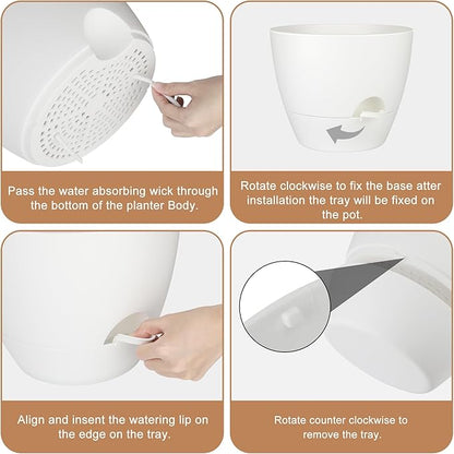 Plant Pots 12/10/9 Inch Self Watering Pots, Set of 3 Plastic Planters with Drainage Holes and Saucers,Plastic Flower Pots,Nursery Planting Pot for Indoor Out Door Plants(Pure White)