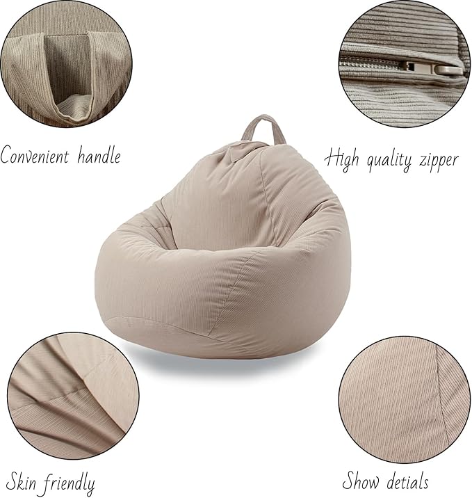 Stuffed Animal Storage Bean Bag Chair Cover (No Filler) Washable Ultra Soft Corduroy Bean Bag Cover for Organizing Plush Toys, Bean Bag for Adults