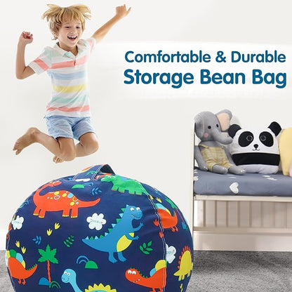 Lukeight Stuffed Animal Storage Bean Bag Chair Cover for Kids, Dinosaur Zipper Beanbag Chair Cover for Organizing Toddler & Kids' Rooms Plush Toys (Dinosaur, Large)