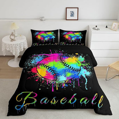Feelyou Kids Baseball Comforter Set King Size Sports Game Bedding Set for Boys Girls Teens Bedroom Decor Baseball Gaming Comforter Women Men Tie Dye Duvet Set with 2 Pillow Case