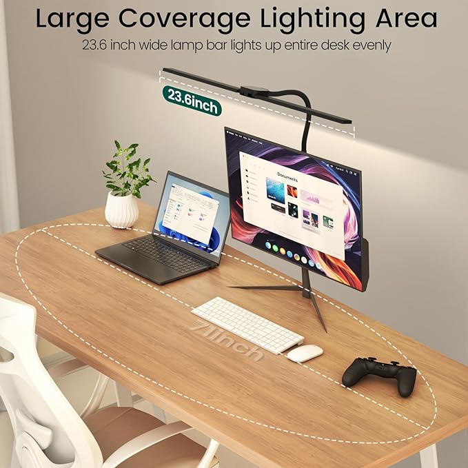 LED Desk Lamp for Home Office, Double Head Computer Desk Lights with Clamp & Wireless Remote, 12 Lighting Modes, Flexible Gooseneck Adjustable Smart Table Reading Study