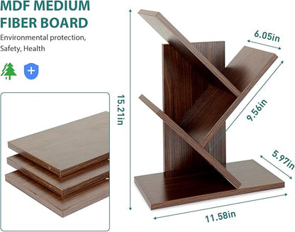 Tree Bookshelf, 3-Tier Small Book Storage Organizer Shelves Floor Standing Bookcase, Wood Storage Rack for Office Home School Shelf Display for Cd/Magazine（Dark Walnut ）
