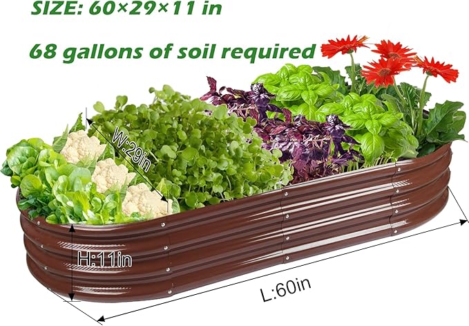 Raised Garden Bed Galvanized Planter Box Outdoor, Rot-Resistant Metal Garden Bed Planter for Vegetables Flower Herb (2- Brown)
