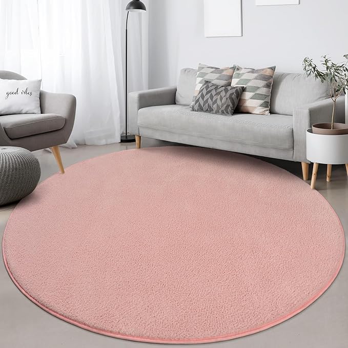Round Area Rugs for Bedroom Living Room, 4x4 Pink Super Soft Comfy Thickened Memory-Foam Indoor Circle Carpets, Modern Aesthetic Minimalist Carpet for Boys Girls Adults Nursery Home Décor