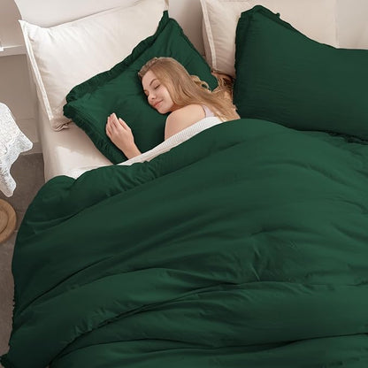 Andency Dark Emerald Green Twin/Twin XL Comforter Set, 2 Pieces Boho Lightweight Forest Tassel Bedding Sets, All Season Soft Bed Set (66x90In Comforter & 1 Pillowcase)